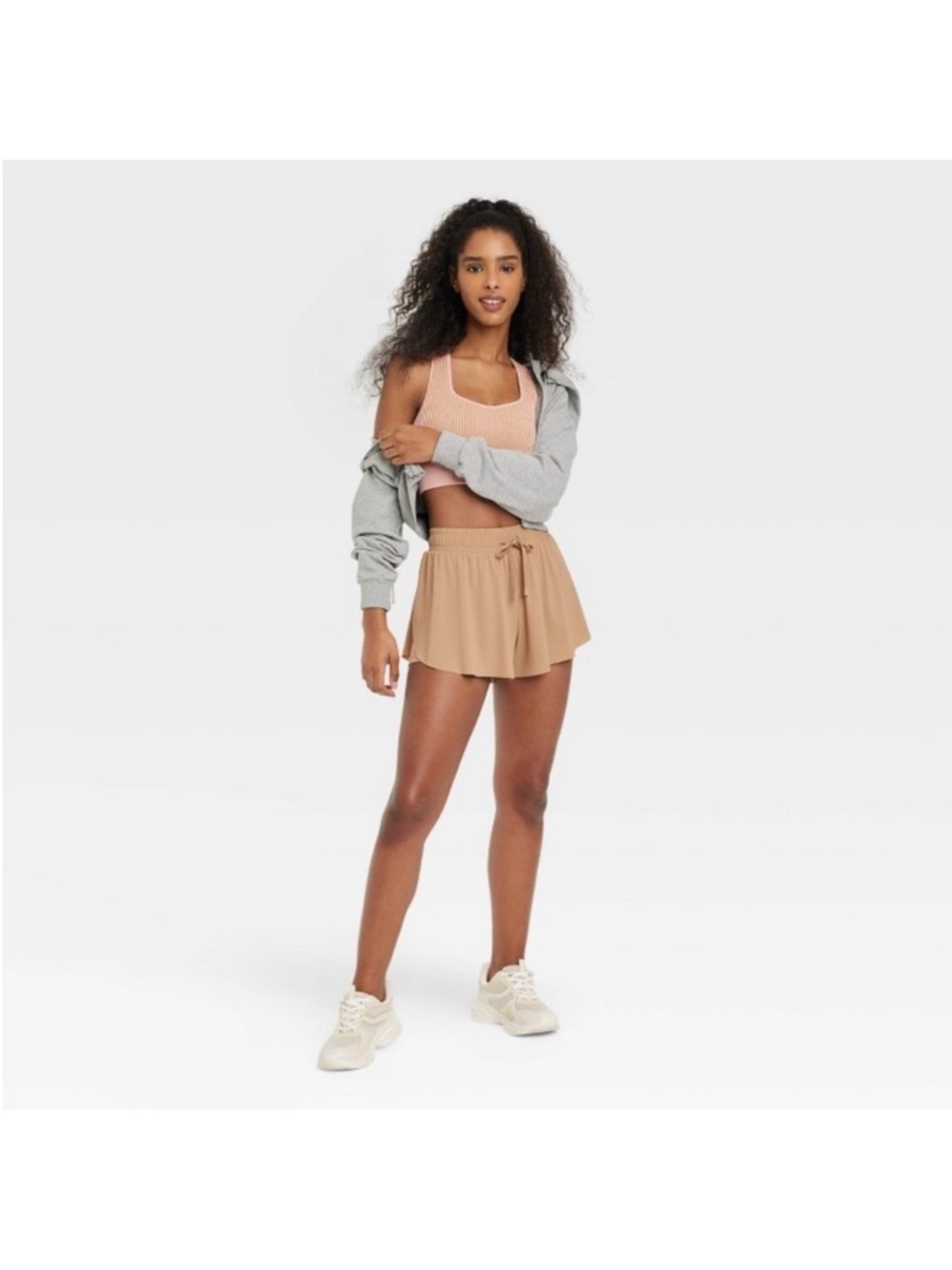 JoyLab Women's Double Layer Run Shorts in tan size medium